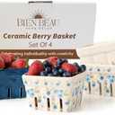 Ceramic Berry Basket, Farmhouse Colander, Farmers Market square Bowl. Rustic Kitchen decor fruit bowls, Fruit Baskets, Bleu White and Blueberry pattern Stoneware Harvest Bowls Set of 3