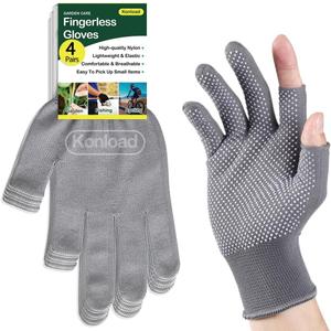 4 Pair High Dexterity Nylon 13 Gauge Knit Glove with PVC Dots-Lightweight Open Finger Glove Design Breathable Fingerless Gloves for Fishing/Cycling/