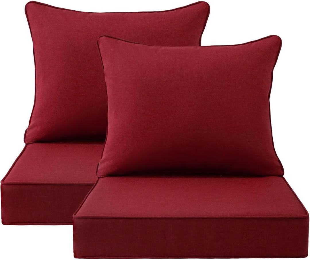 Outdoor Patio Chair Cushions Set, 24" x 24", Set of 2, Water-Repellent, Fade Resistant, Deep Seat Bottom and Back Cushion for Backyard, Couch, Sofa and Patio Furniture, Red (24"x24")