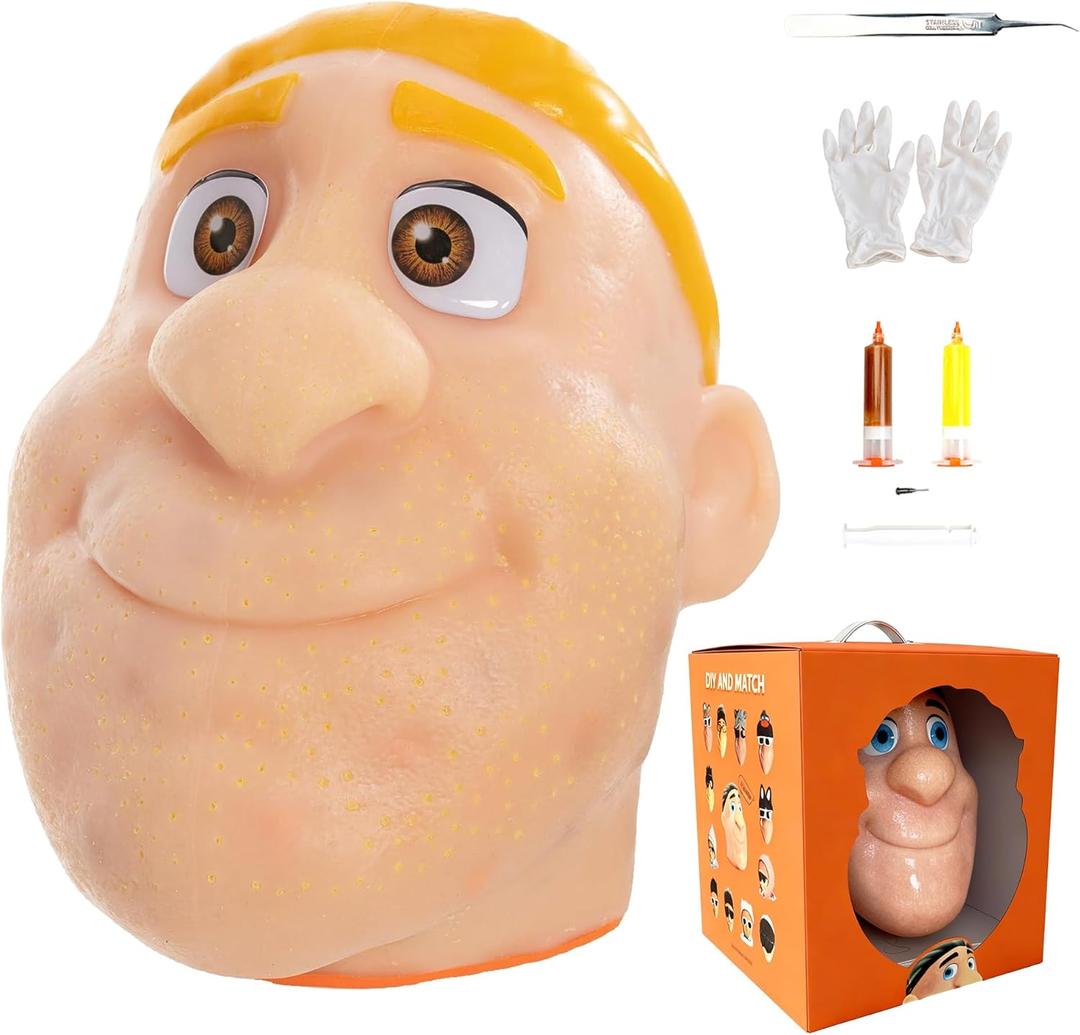 2026 Premium Pack Refillable Pimple Popping Toy – Big Head Squeeze Toy for Stress & Anxiety Relief, Realistic Pus Burst Fidget Toy, Funny Gag Gift for Adults,Yellow Hair