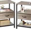 Huuger Nightstand Set of 2, Night Stand with Fabric Drawer, Mesh Shelf, Side Table with Storage, Fabric Drawer Dresser, Open Shelf, Metal Frame, Bedroom, Oak