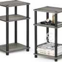 Furinno JUST Side Table Set of 2, 3-Tier End Tables, Open Shelves Night Stand, Nightstand, Toolless Assembly, for Living Room, Bedroom, French Oak