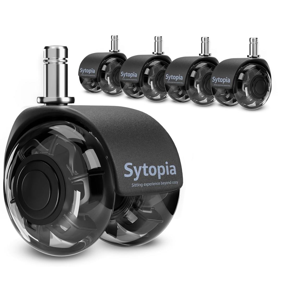 Sytopia Chair Wheels Replacement, Heavy Duty Office Chair Wheels for Hardwood Floors and Carpet, Replaces Mat Rubber Office Casters Universal Accessories Set of 5 Black Sytopia Chair Wheels Replacement, Heavy Duty Office Chair Wheels for Hardwood Floors and Carpet, Replaces Mat Rubber Office Casters Universal Accessories Set of 5 Black