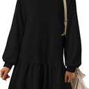 PRETTYGARDEN Womens Patchwork Sweatshirt Dress 2025 Fall Casual Long Sleeve Crewneck Pullover Cute Babydoll Mini Dresses (Black,Medium) (Black)