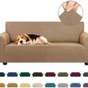 KEKUOU Stretch Loveseat Sofa Cover Slipcover,Couch Covers for 2 Cushion Couch Sofa (55"-78") Furniture Protector Sofa with Elastic Bottom for Kids,Dog. Jacquard Small Checked(Medium,Camel)