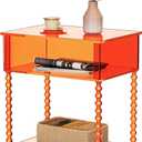 Acrylic Side Table, Clear 3-Tier End Table with Storage, Nightstand for Living Room, Bedroom, Office (Orange, Large)
