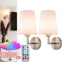 Modern Battery Operated Wall Sconces Set Of Two, Battery Operated Wall Light with Remote Control, Indoor Wireless Wall sconce Dimmable Battery Wall Lamp Light For Bedroom Living Room, Bulb Included ( (Nickel)