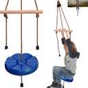 Blue Disc Swing for Kids with Monkey Bars, Replacement Swing for Swing Set for Backyard/Tree/Zipline, Green Disk Swing Seat with 5ft Adjustable Rope, Carabiner and 22in Strap