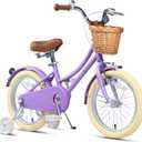 Glerc Little Molly 12-20 Inch Kids Retro Cruiser Bike for 2-13 Year Old with Wicker Basket & Training Wheels/Kickstand, Multiple Colors, 16 Inch