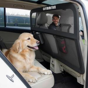Dog Barrier for Car Back Seat & Cargo Area with Wider Coverage, Universal Fit for Car, SUV & Truck, Dog Car Divider with Chew-Proof Transparent Net and Sturdy Metal Frame for Backseat & Trunk (Largefull-size sedan/large SUV/pick-up truck)