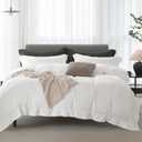 Cooling King Duvet Cover Set 3 Pieces-100% Washed Cotton with Chic Wide Trim Design Linen Like Textured Ultra Soft Cozy Bedding with Zipper Closure(Hemmed Off White,King 104"x90")