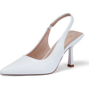 GENSHUO Women's Slingback Kitten Heel Pointed Closed Toe Stiletto Pumps Slip on Elastic Strap Wedding Party Dress Sandals Shoes, 7.5