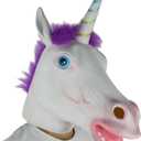LarpGears Deluxe Novelty Halloween Costume Latex White Unicorn Animal Mask Purple Hair Adult Size