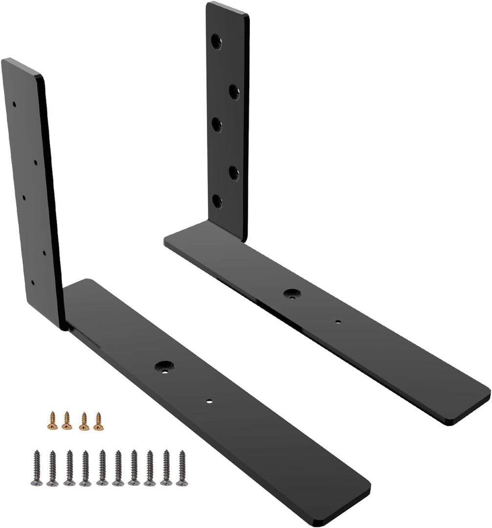 Hanging L Floating Shelf Bracket, Heavy Duty Steel Knee Wall Hidden Granite Countertop Support Floating Bracket Hardware for Cabinets, Granite, Dishwasher (2 Pack, 10 Inch)