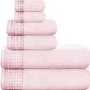 GLAMBURG 100% Cotton Ultra Soft 6 Pack Towel Set, Contains 2 Bath Towels 28x55 Inches, 2 Hand Towels 16x24 Inches & 2 Wash Coths 12x12 Inches, Compact Absorbent Lightweight & Quickdry - Pink