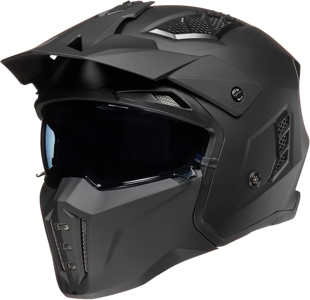ILM Open Face Motorcycle 3/4 Half Helmet for Men and Women, Vintage Retro Helmet with Visor for Moped ATV Cruiser Scooter DOT Model Z302(Matte Black,Large)