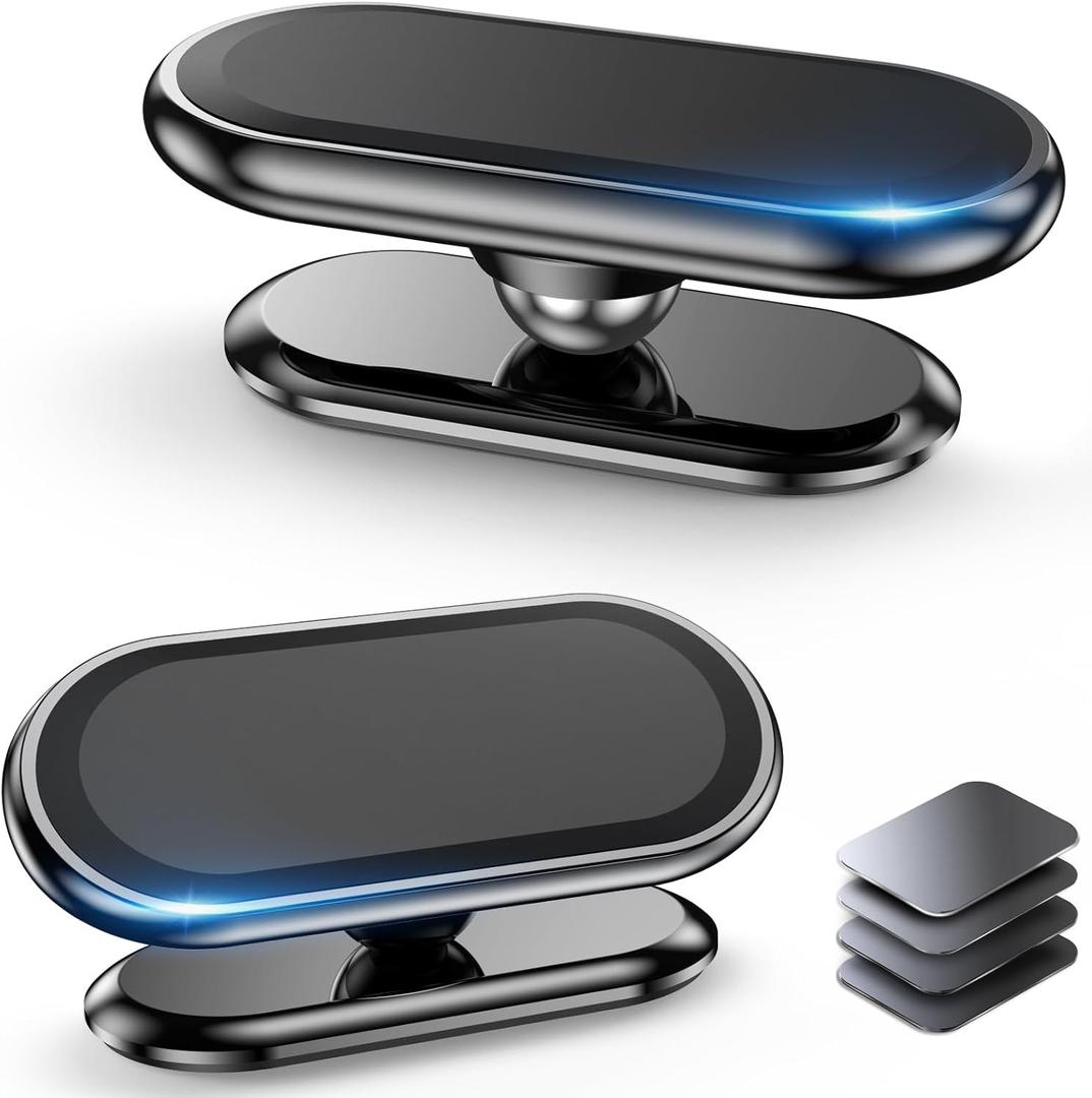 2-Pack Magnetic Phone Holder for car, [ Super Strong Magnet ] [ with 4 Metal Plate ] Cell Phone carmount for iPhone Magnetic [ 360 Rotation ] Universal Dashboard Adhesive Car Magnetic Phone Mount (Black)