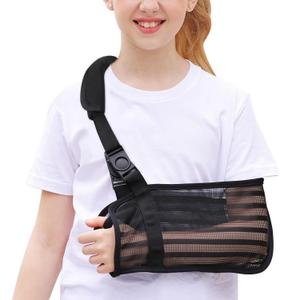 2 x Kids Arm Sling for Boys and Girls, Premium Mesh Toddler Arm Sling for Shoulder Elbow Wrist Injury, Black (Large)