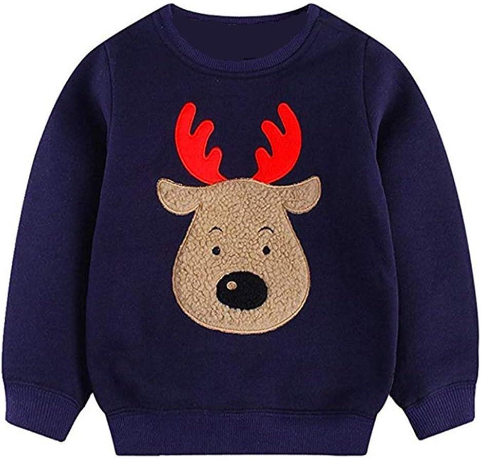 Toddler Boys Christmas Sweatshirts Long Sleeve Pullover Shirts Reindeer Sweaters Xmas Cartoon Tee Sport Tops 1-7T (3T, Dark Blue 2)