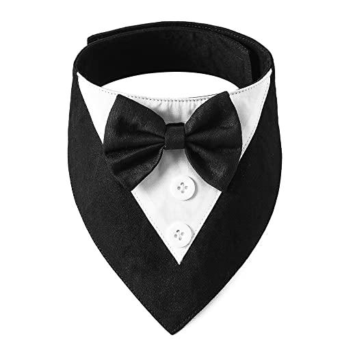 ADOGGYGO Formal Dog Tuxedo, Wedding Dog Bandana Collar with Bowtie, Adjustable Pet Birthday Wedding Tux Outfit for Extra Large Dogs (XL, Black)