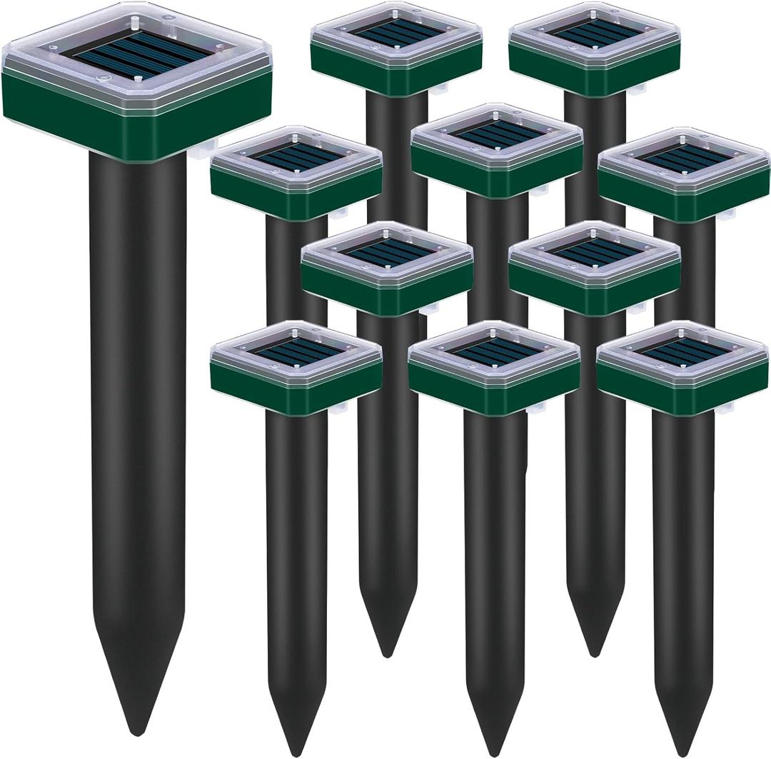 12 Pack Mole Repellent Solar Powered for Lawns Snake Repellent for Yard Gopher Trap Groundhog Vole Repellent Ultrasonic Spike Outdoor Waterproof Sonic Chipmunk Rodent Burrowing Animals Deterrent Stake
