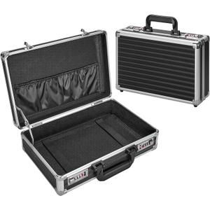 File Organizer Storage Box - 14.2 x 9.4 x 4.5 Inch Medium, Portable Locking Storage Totes with Dual Combination Locks for Cash, Documents & Valuables - Black