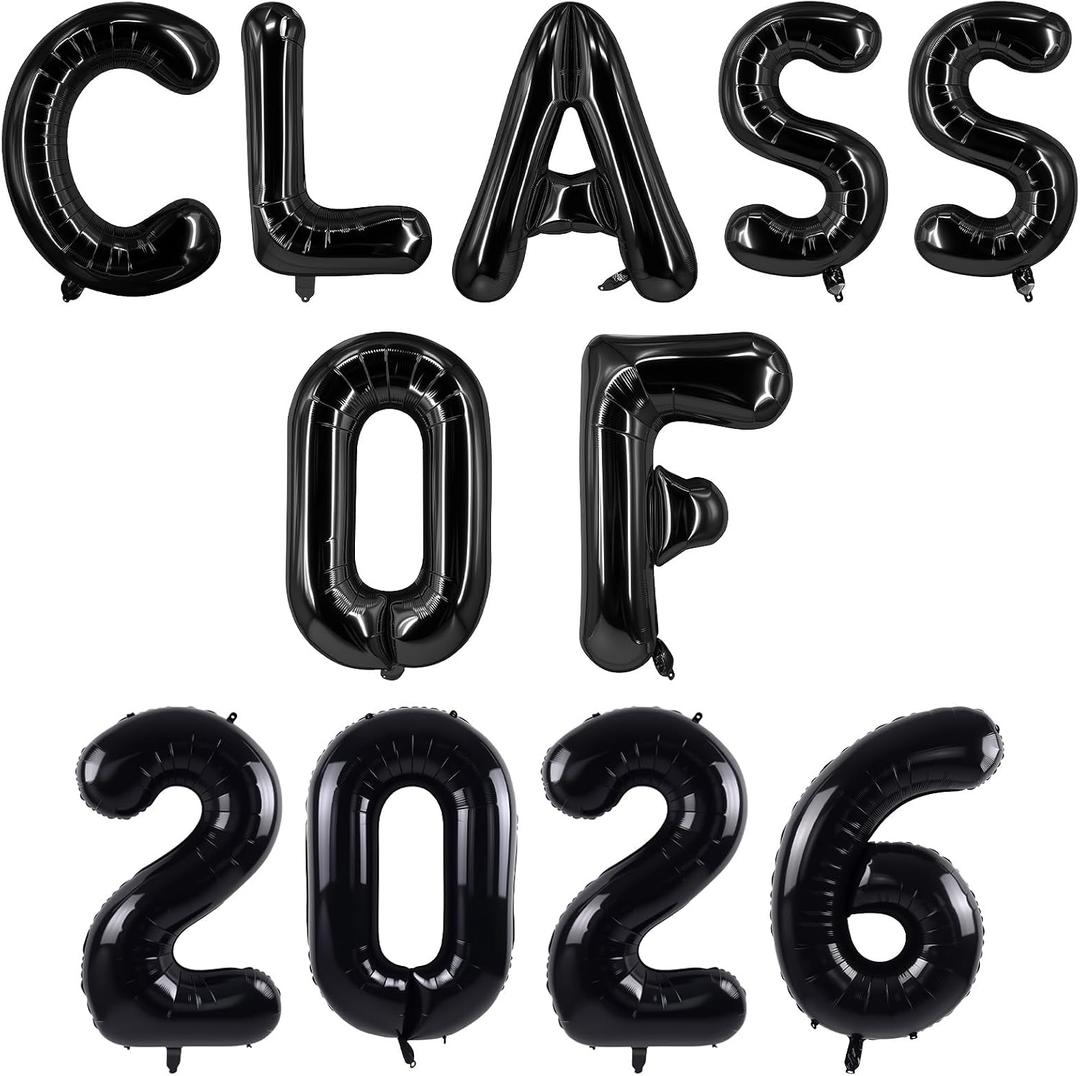 5 x 16 Inch Black Class of 2026 Balloons, Foil Graduation Balloons, Class of 2026 Graduation Party Decorations Supplies