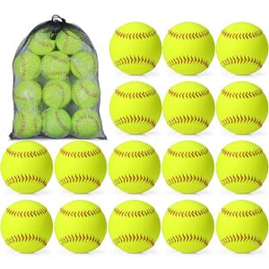 Lewtemi 18 Pack Yellow Sports Practice Softballs Official Size and Weight Slowpitch Softball with 1 Mesh Bag Unmarked Leather Covered Youth Fastpitch Softball Ball for Games Practice Training
