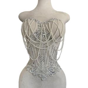 Pure Handmade Rhinestone Fringe Patch Trim Crystal Beaded Applique for Sewing Crafts Wedding Party Decoration Bridal Dress Accessories 15.7X18inches (Silver)