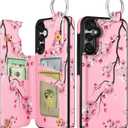 Shorogyt for Samsung Galaxy S25 Wallet Case - Cute Fashion Peach Blossom Design with Card Holder Kickstand for Magnetic Clasp Back Flip Folio Leather Phone Cases for Wome Girls Men