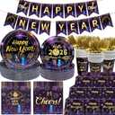 137Pcs New Years Eve Party Supplies Happy New Year 2026 Decorations New Years Eve Decorations Tableware Set with Happy New Year Banner Plates and Napkins