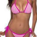 Suvimuga Women Two Piece Swimsuit Color Block Swimwear Halter String Triangle Bikini Sets (Small, Pink)