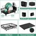 MOUKABAL Dish Drying Rack, Dish Rack, Stainless Steel Dish Racks for Kitchen Counter, Dish Drainer with Removable Utensil Holder, Drainboard (Black,13''W x 17''L)