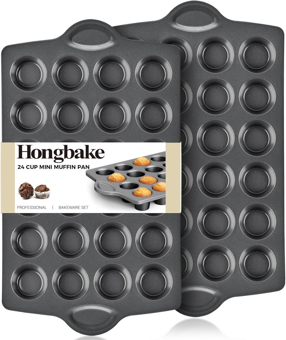 HONGBAKE mini muffin pan nonstick 24, Cupcake Tin for Baking, Commercial Small Cup Cake Tray for Cheesecake, 1.8dia, Heavy-duty, Gray