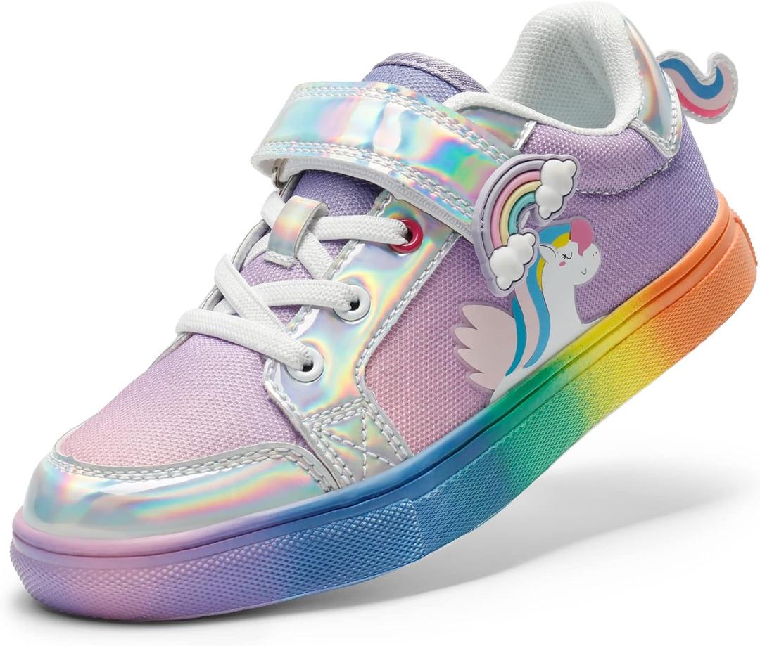DREAM PAIRS Girls Shoes Toddler Sneakers Rainbow Storybook Casual School Walking Footwear for Toddler/Little Kids,Toddler,Rainbow/Silver, Size 7 