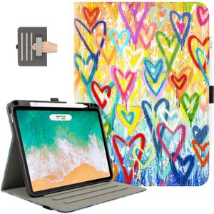 Case for iPad Air 11-Inch (M4/M3/M2), Case for iPad Air 5th Gen/iPad air 4th Gen 10.9 Inch, for iPad Pro 11 Inch case 4th/3rd/2nd/1st Pencil Holder/Pocket/Hand Strap/Auto Wake Sleep Love Heart
