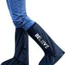 Waterproof Rain Shoe Covers Reusable Anti-Slip and Reflector Portable Motorcycle Rain Boots for Men Women (Large, Believe)