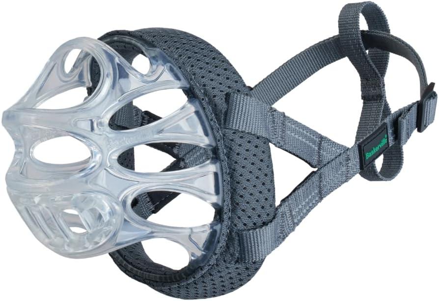 Baskerville INVISA Basket Dog Muzzle - Patented Humane Design with Facial Visibility, Padded Nose Band, Dog can Pant and Drink, Prevents Biting and Scavenging. Muzzle for Medium-Sized Dogs (Size 4)