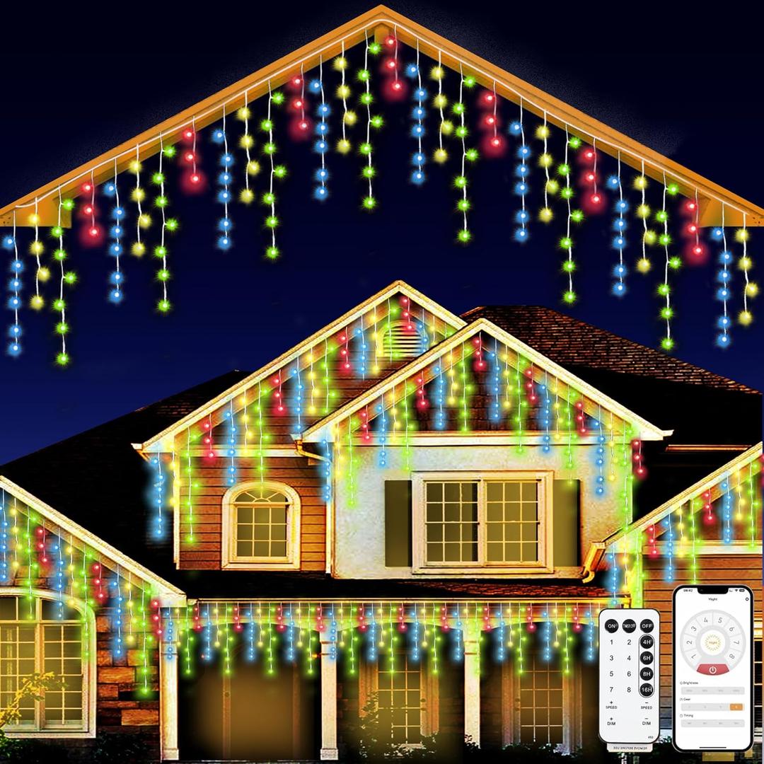 98ft Christmas Lights Outdoor, 1280 LED Waterproof 8 Modes String Light with App and Remote Control for Outside House Roof Decorations Indoor Decor-Multicolor