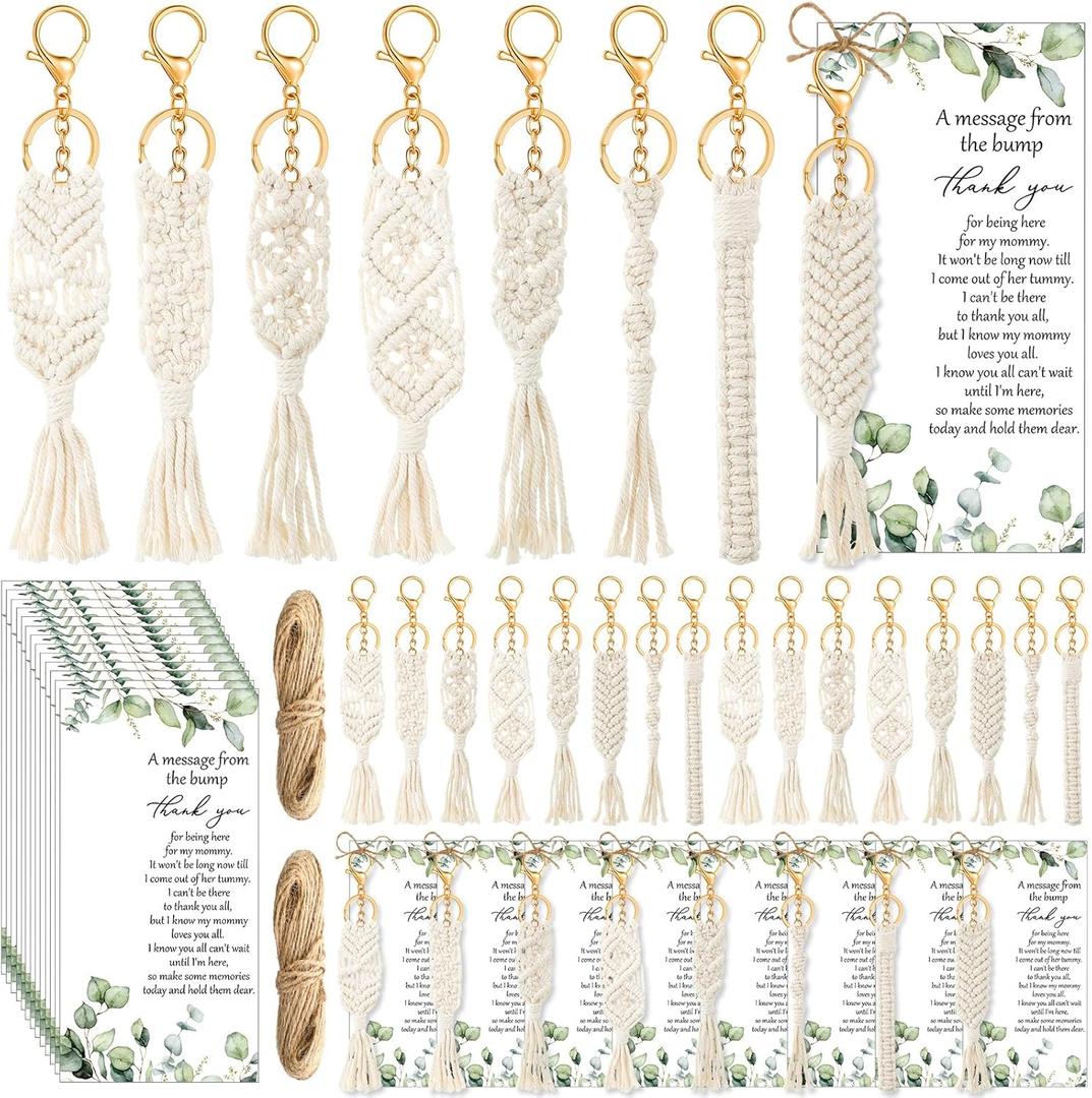 48 Sets Boho Baby Shower Favors for Guests Bohemian Macrame Keychains Bulk Crochet Tassel Key Rings with Thank You Cards for Girls Boys Baby Shower Gifts Birthday Party Favors (Boho)