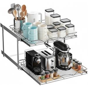 2-Tier Pull-Out Cabinet Organizer for Kitchen, 22" W x 21”D x 16.5" H
