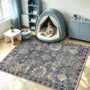 Washable Area Rugs - Perfect for Living Room, Bedroom, Kids Room, Nursery - Stain & Water Resistant Non-Slip, Pet & Child Friendly, Vintage Tribal Area Rugs (Navy, 5' x 7')
