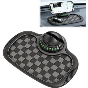 Multifunction Car Anti-Slip Mat, 360 Rotatable Phone Holder Dashboard Pad with Temporary Parking Number, Universal Anti-Slip Car Dashboard Mat for Phones Keys Sunglasses Gadgets (Black)
