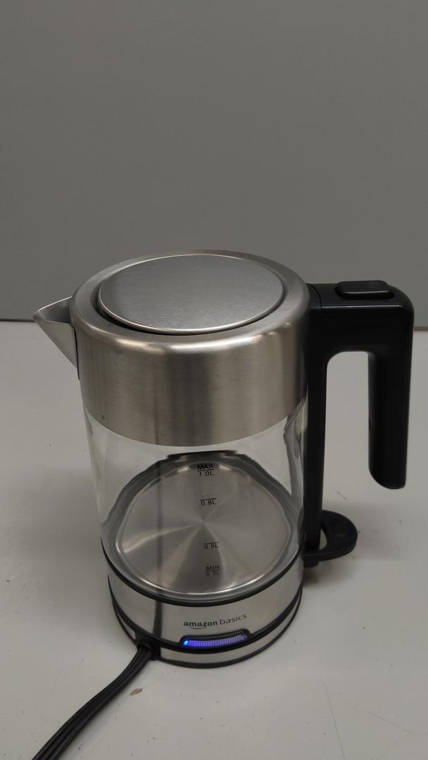 Basics Electric Kettle with Glass Carafe for Tea and Coffee, Fast Boiling, Auto ShutOff, BoilDry Protection, Temperature Control, Removable Filter, 1 Liter, 1500W, BPAFree
