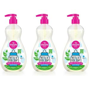Dapple Baby Bottle Soap, Hypoallergenic Dish Soap for Baby Bottles, Powered by Plants, 1 Pump Included, Fragrance Free, 16.9 Fl Oz (Pack of 3)