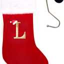 20 Inches Monogrammed Christmas Stockings with Letters,Super Soft Christmas Stockings Large Monogram Stockings Red Letter Stockings for Christmas Holiday Xmas Gift