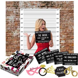 Deluxe Bachelorette Party Gift Box! Cloth Backdrop, 40 Unique Bachelorette Party Mugshots, Photo Booth Props Plus Game and Activity Instructions. Great for Girls Night Out, Stagette, Hen Parties!