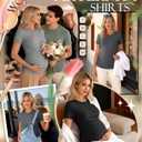 Ficerd 3 Pack Maternity Shirts for Women, Cotton Ribbed Pregnancy Tops Short Sleeve Side Ruched Summer Casual Mama Clothes (M)