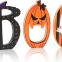 COCHIE BOO Signs Halloween Table Decorations Indoor, Retro Halloween Black Orange Tiered Tray Decor Set of 3, Wooden Happy BOO Day Decoration Sign for Party Home Shelf Display (Ghost)