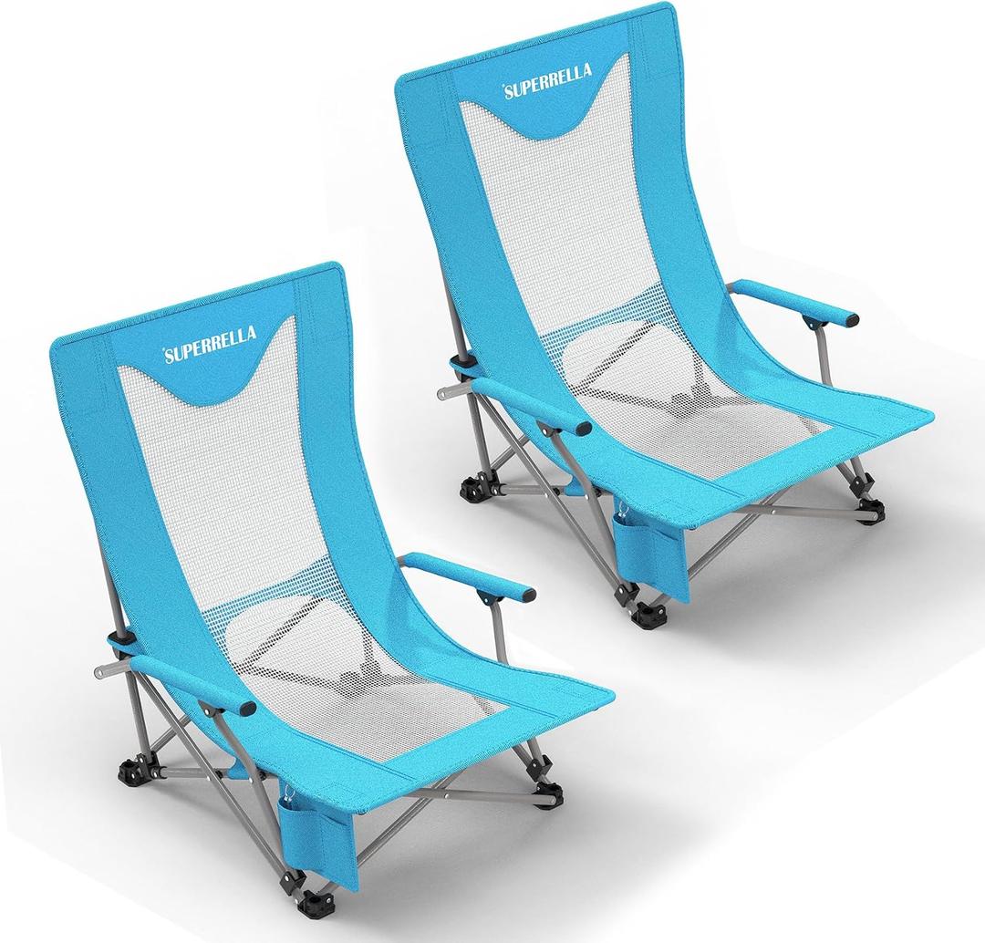 Portable Beach Chair for Adults with Cup Holder Hard Arm Folding Lawn Chairs for Outdoor Activities, Camp, Sports, Beach, Travel & Picnic, Supports up to 400 lbs